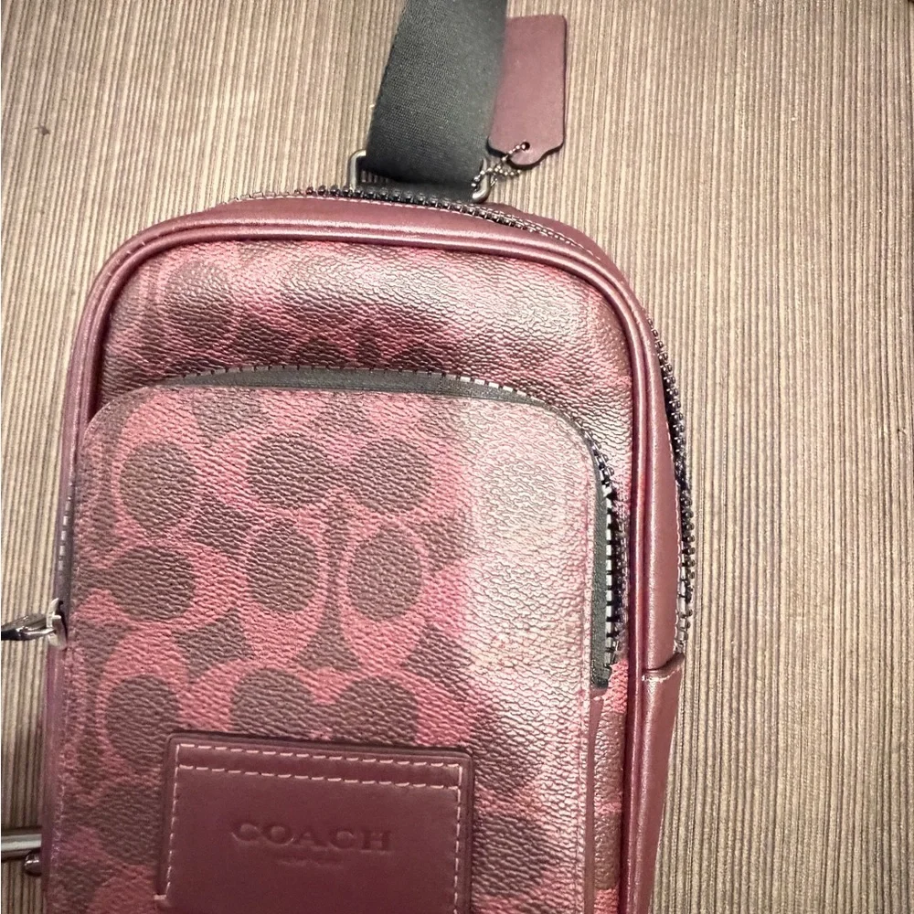 Coach CV763 racer sling pack in signature canvas Black Current unisex